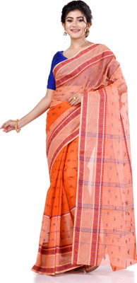 TANTLOOM Self Design Tant Handloom Pure Cotton Saree(Orange)