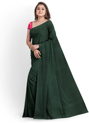 Arpita Fashion Solid/Plain Banarasi Satin Saree(Dark Green)