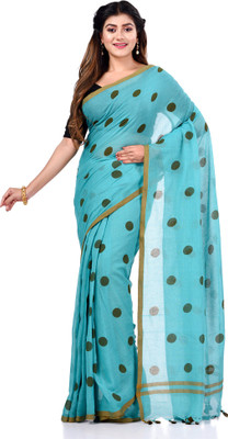 TANTLOOM Self Design Handloom Pure Cotton Saree(Blue)