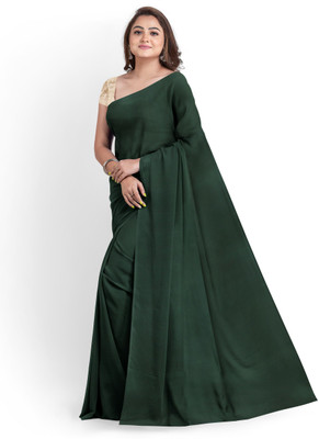 Arpita Fashion Solid/Plain Banarasi Satin Saree(Dark Green)