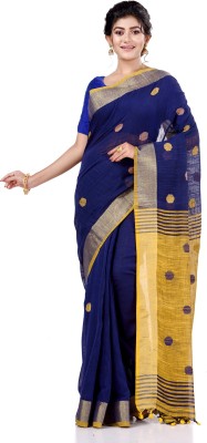 TANTLOOM Floral Print Handloom Handloom Pure Cotton Saree(Blue, Yellow)