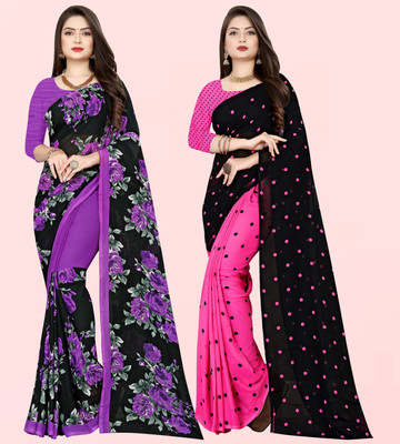 Anand Sarees Polka Print Daily Wear Georgette Saree(Pack of 2, Multicolor)