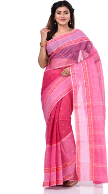 TANTLOOM Self Design Handloom Handloom Pure Cotton Saree(Pink)