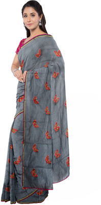 DHRUV CREATION Embroidered Chanderi Chanderi Saree(Grey)