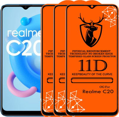 11D Edge To Edge Tempered Glass for 11D Glass - Realme C20(Pack of 3)