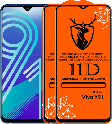 Express Buy Edge To Edge Tempered Glass for 11D Glass - Vivo Y91(Pack of 2)