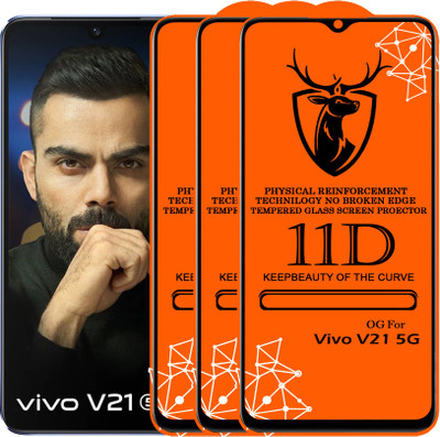 Express Buy Edge To Edge Tempered Glass for 11D Glass - Vivo V21 5G(Pack of 3)