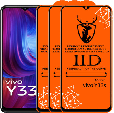 Express Buy Edge To Edge Tempered Glass for 11D Glass - Vivo Y33s(Pack of 3)