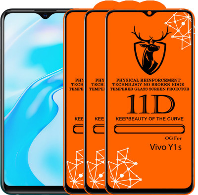 Express Buy Edge To Edge Tempered Glass for 11D Glass - Vivo Y1s(Pack of 3)