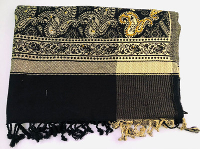 Kashmiri queen Wool Embroidered Women Shawl(Black)
