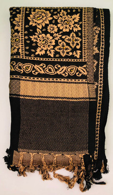 Kashmiri queen Wool Self Design Men, Women Shawl(Black, Beige)