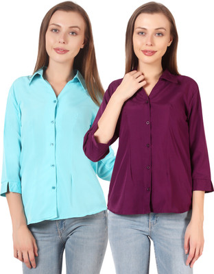 CINDERELLA THE CREATIONS FACTORY Women Solid Formal Purple, Light Blue Shirt(Pack of 2)