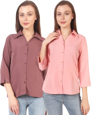 CINDERELLA THE CREATIONS FACTORY Women Solid Formal Purple, Pink Shirt(Pack of 2)