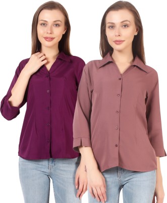 CINDERELLA THE CREATIONS FACTORY Women Solid Formal Purple, Pink Shirt(Pack of 2)