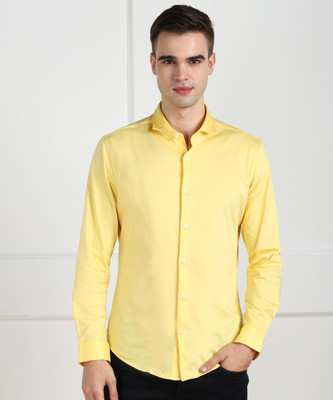 PETER ENGLAND Men Solid Casual Yellow Shirt