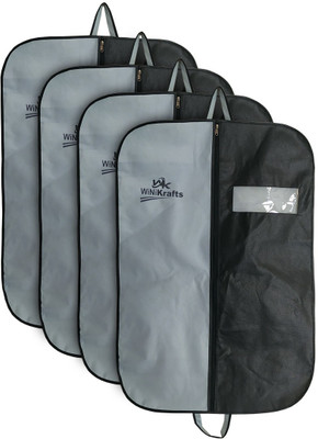 wini krafts 4 Non Woven Men's Coat Blazer, Foldover Breathable Garment Bag, (Grey Black,) 4(Grey Black)