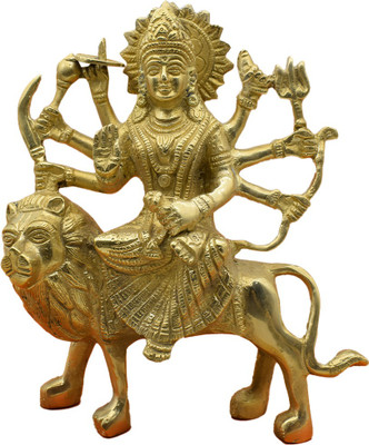 Puja N Pujari Maa Mata Durga Devi Murty Idol for Home Temple Decorative Showpiece  -  21 cm(Brass, Gold)