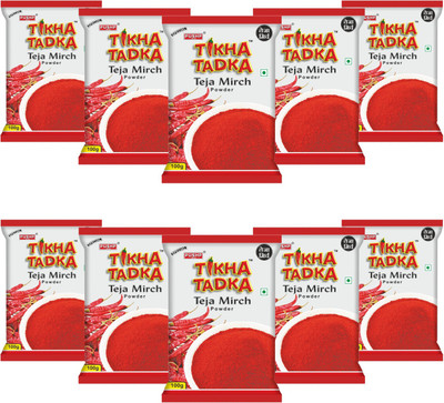 Pushp Brand Tikha Tadka Chilli / Mirch Powder Extra Spicy for Sabzi,Dal Fry,Everyday Cooking(10 x 0.1 kg)