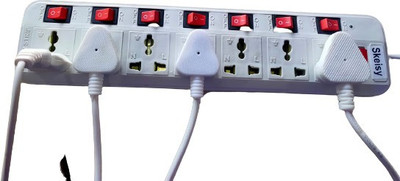 Leavess extension board ext-107 with 7 socket plus 7 switch 3 mtr long wire 7  Socket Extension Boards(White, Red, 3 m)