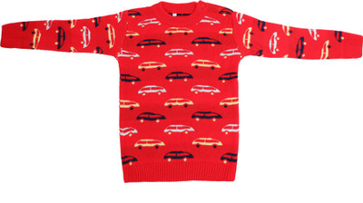 Fit N Fame Printed Round Neck Casual Baby Boys & Baby Girls Red Sweater