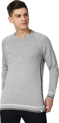 PETER ENGLAND Striped Round Neck Casual Men Grey Sweater