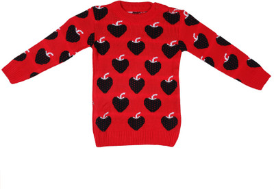 Trendy World Woven Round Neck Casual Baby Boys & Baby Girls Red Sweater