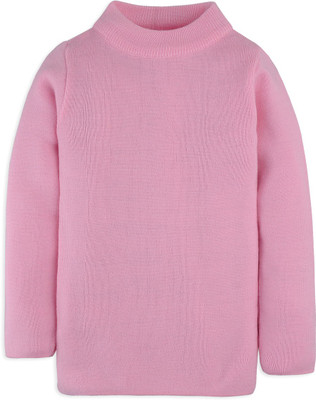 RVK Solid Round Neck Casual Boys & Girls Pink Sweater