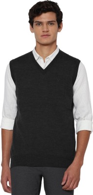 Allen Solly Solid V Neck Casual Men Black Sweater