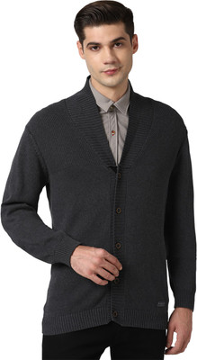 PETER ENGLAND Solid V Neck Casual Men Grey Sweater