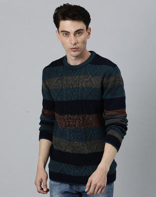 RARE RABBIT Colorblock Round Neck Casual Men Multicolor Sweater