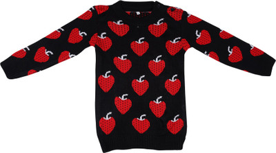 Fit N Fame Printed Round Neck Casual Baby Boys & Baby Girls Black Sweater