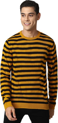 PETER ENGLAND Woven Round Neck Casual Men Yellow Sweater