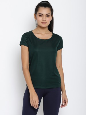 ScoldMe Solid Women Round Neck Dark Green T-Shirt