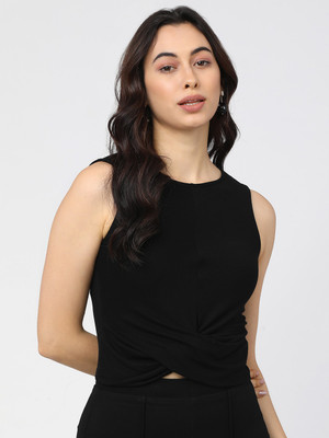 Tokyo Talkies Casual Solid Women Black Top