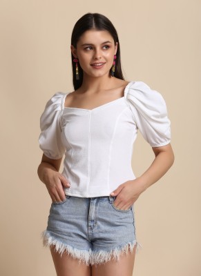Clothzy Casual Solid Women White Top