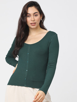 Tokyo Talkies Casual Solid Women Green Top
