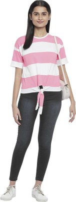 PEOPLE Casual Striped Women Pink Top