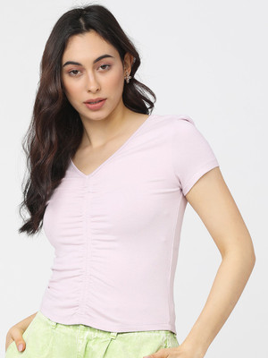 Tokyo Talkies Casual Solid Women Pink Top