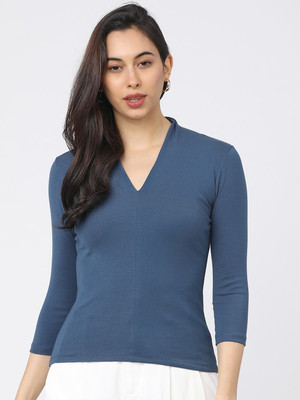 Tokyo Talkies Casual Solid Women Blue Top