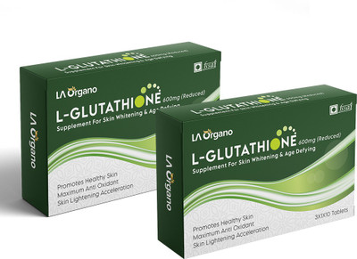 LA Organo L-Glutathione 600mg Reduced with Vitamin C Supplement for Skin Whitening Pack of 2(2 x 30 Tablets)