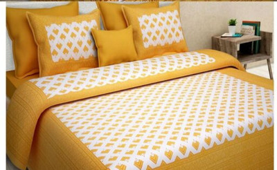 WELLONE Cotton Double Flat 160 TC Jaipuri Prints Bedsheet(Pack of 1, Yellow)