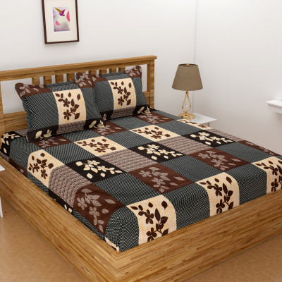 hansika textiles Microfiber Double Flat 120 TC Floral Bedsheet(Pack of 1, Brown)