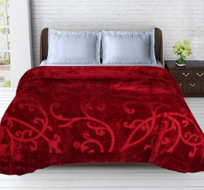 pgk Self Design Double Mink Blanket for  Heavy Winter(Silk, Red)