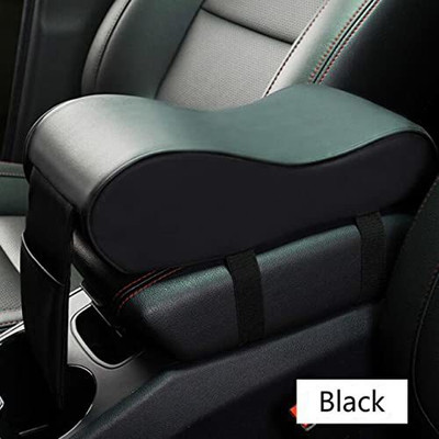 Automaze Center Console Armrest Thick Cushion,Soft Memory Foam PU Leather Height Arm Rest Pad with Phone Pocket Storage Bag (With Front Pocket, Black) Car Armrest Pad Cushion