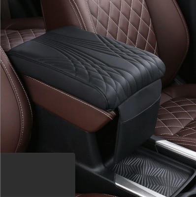 Automaze Center Console Arm-rest Cover Pad With Mobile Pocket Universal Fit for SUV/Truck/Car, Car Armrest Seat Box Cover, Leather Auto Armrest Cover (Black) Car Armrest Pad Cushion