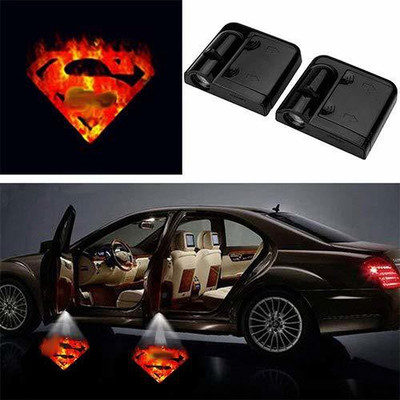 Automaze Wireless Car Welcome Logo Shadow Projector Ghost Lights Kit Set of 2 for Superman Fire Car Fancy Lights(Black)