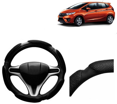 VOCADO Hand Stiched Steering Cover For Honda Jazz(Black, Leatherite)