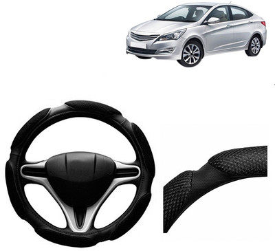 VOCADO Hand Stiched Steering Cover For Hyundai Verna(Black, Leatherite)