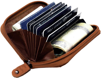 ABYS Genuine Leather RFID Unisex Credit Card Holder| Wallet| ATM & Debit Card Holder 15 Card Holder(Set of 1, Tan)