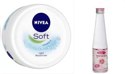 NIVEA SOFT LIGHT MOISTURISING CREAM 200ML AND GANPATI ROSE WATER 300 ML
